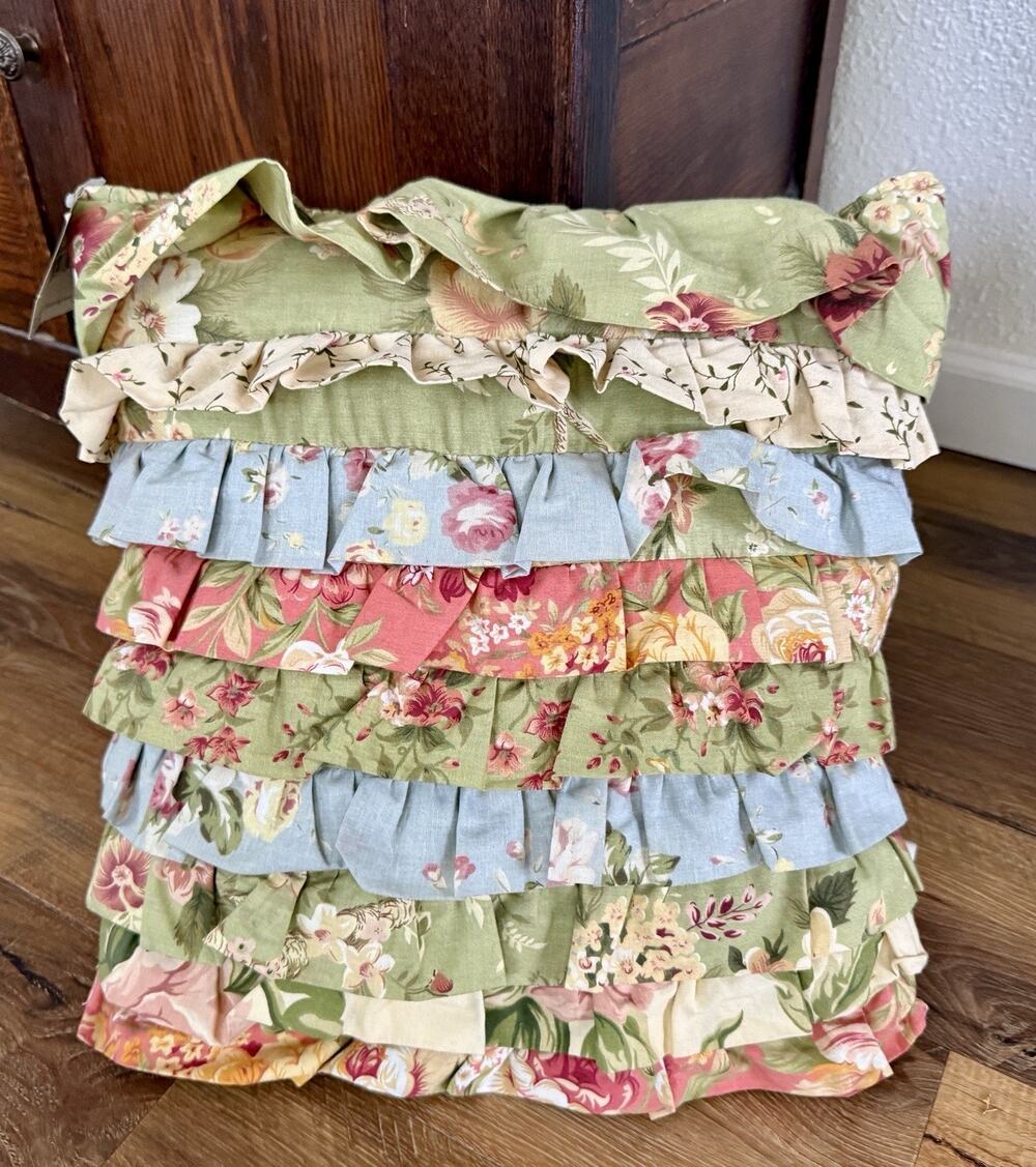 C&F Country Floral Ruffled Pillow 16" X 16” Cotton Farmhouse, Cottagecore NEW